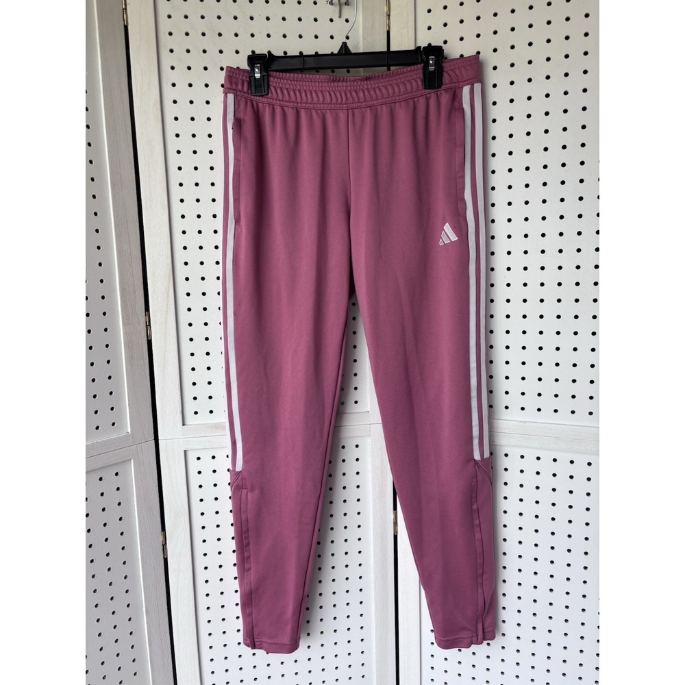 Adidas Women's Lg Regular Fit Tapered Side Stripe Track Pants PINK Zip Ankle